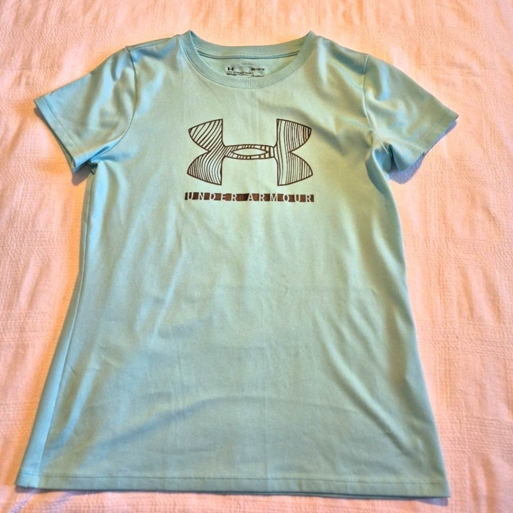 Under Armour women's size Medium teal short sleeve shirt, heatgear VGUC